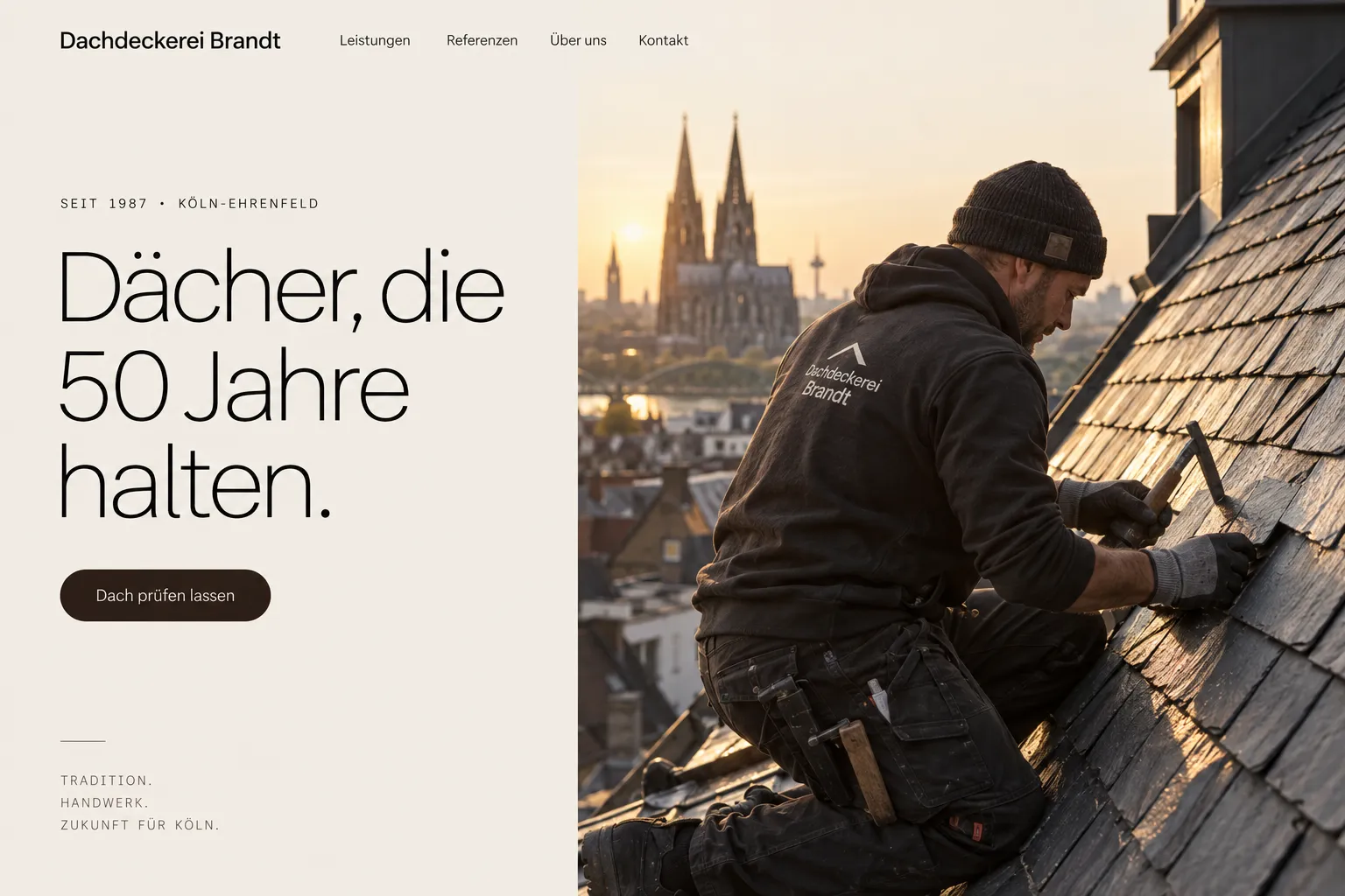 Neuer Entwurf der Website einer Dachdeckerei