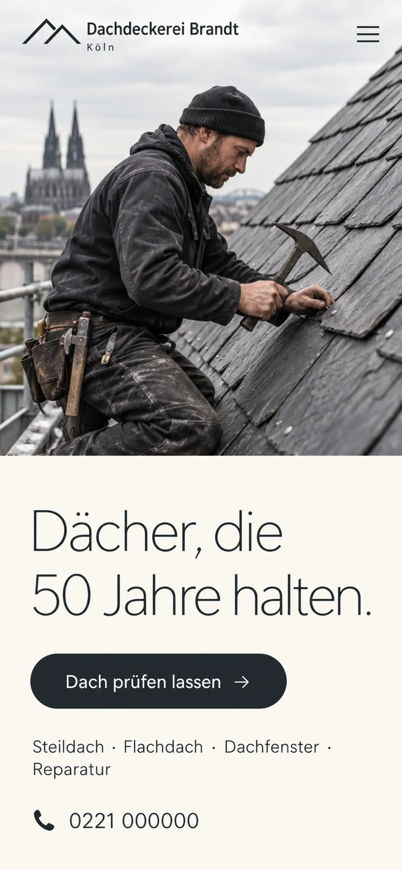 Mobiler Entwurf für eine Dachdeckerei
