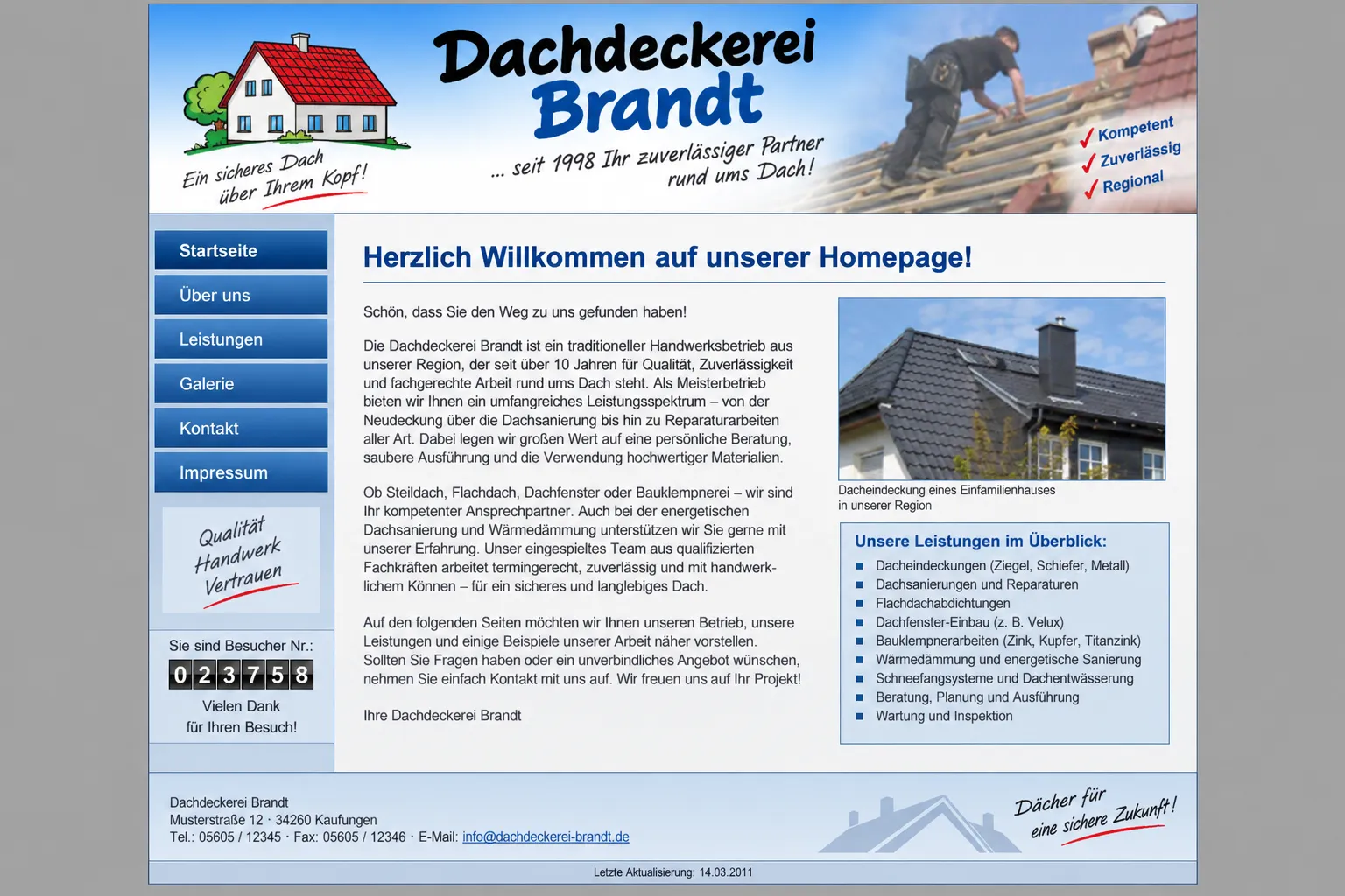 Alte Website der Dachdeckerei